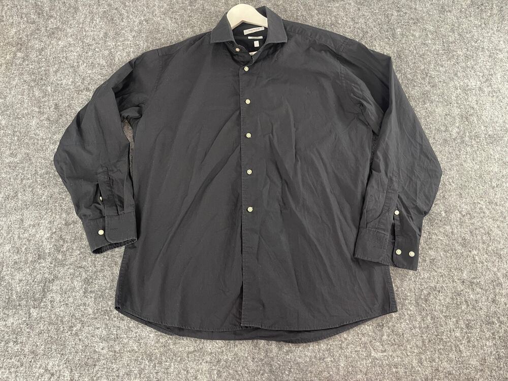 Isaac Mizrahi Dress Shirt Men 17 34 35 Black Button Up Slim Fit Long Sleeve N192